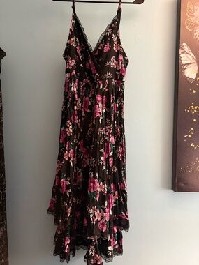 torrid Black Asymmetrical Floral Slip Dress with Pink Flowers